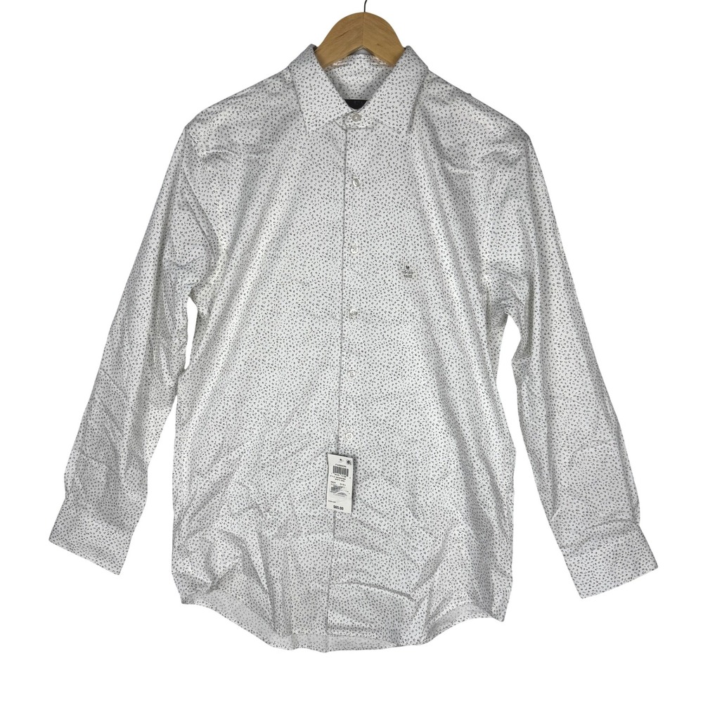 Alfani Mens Slim Fit Dress Shirt White‎ Grey Micro Print 15-15.5 32-33